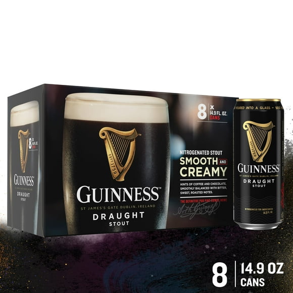 Guinness Draught Stout Import Beer, 14.9 fl oz, 8 Pack Cans, 4.2% ABV