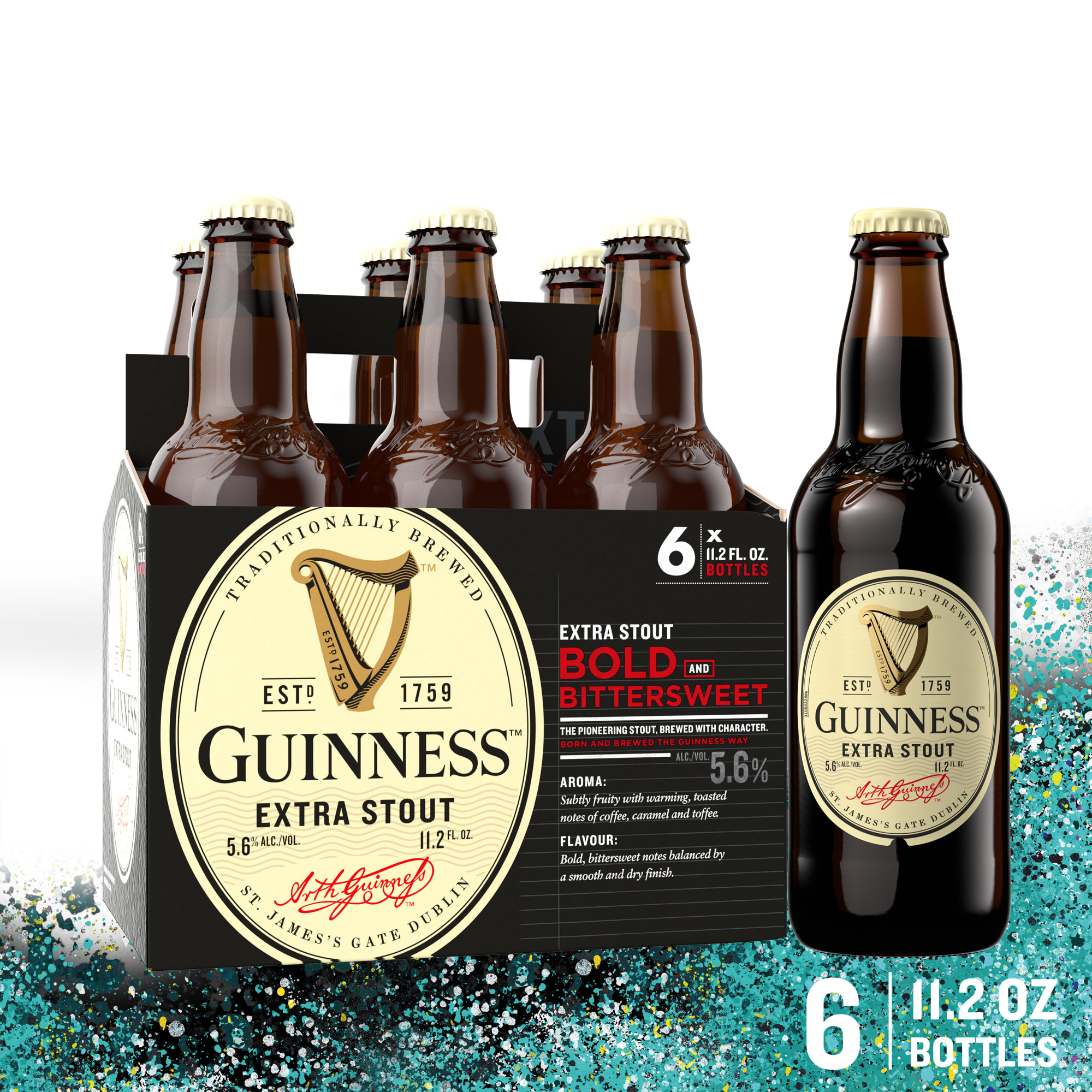 Guinness Extra Stout Import Beer, 11.2 fl oz, 6 Pack Bottles, 5.6% ABV - image 1 of 10