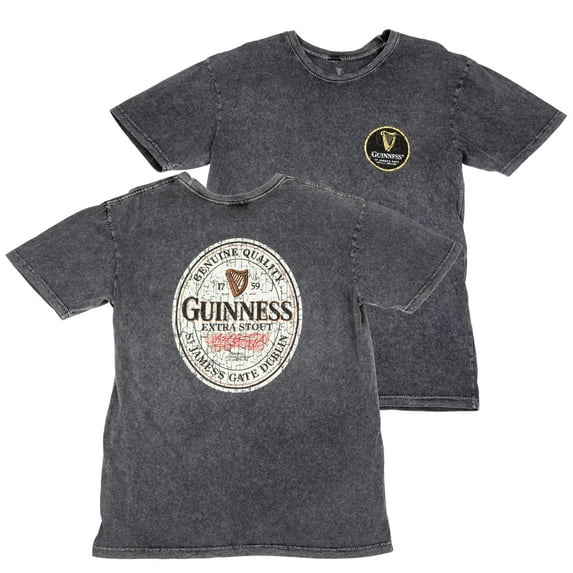 Guinness Extra Stout Marble Wash Label Front and Back Print T-Shirt-Large