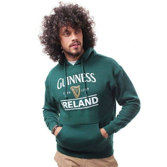 Guinness Hoodie with Pocket Ireland Harp Men's Irish Sweatshirt Bottle Green