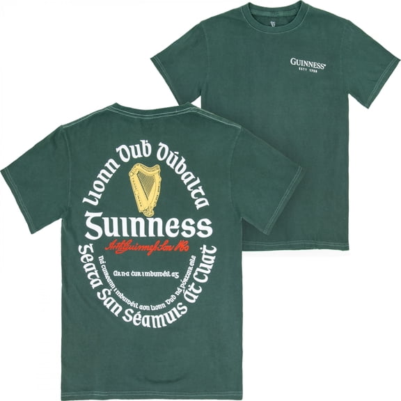 Guinness Irish Label Front Back Print Mineral Wash Premium T-Shirt-3XLarge