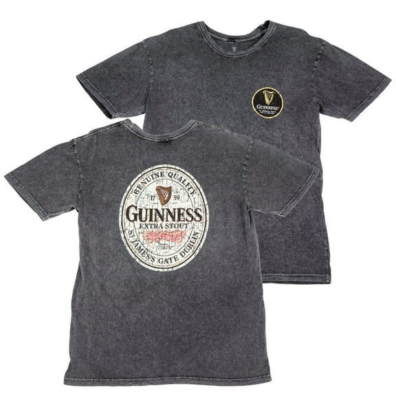 Guinness  Men Extra Stout Marble Wash Label Front & Back Print Short Sleeve T-Shirt, Grey - Small