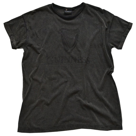 Guinness Men's Charcoal Gray Acid Wash Harp Rolled Sleeve Summer T-Shirt