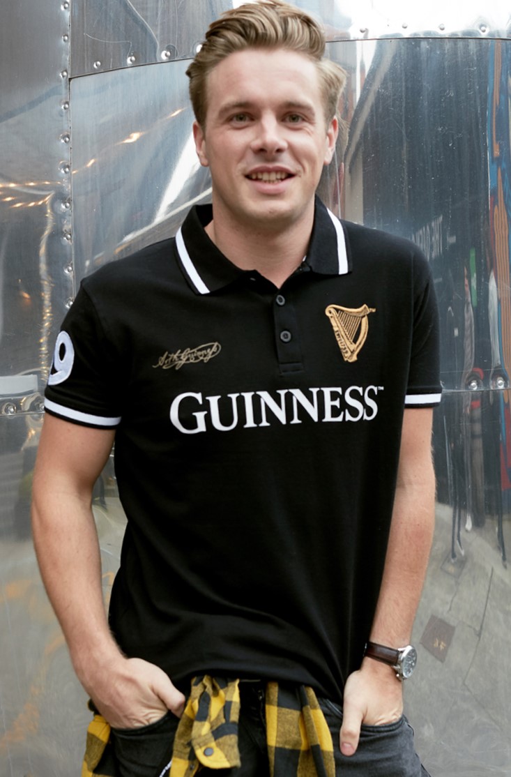 Guinness Men's Irish T-Shirt Short Sleeves Button Collar Performance Rugby  Polo Tee Black Colour