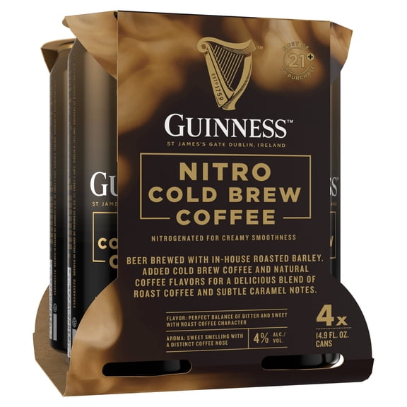 Guinness Nitro Cold Brew Coffee Import Beer, 4 pack, 14.9 fl oz Cans, 4% ABV