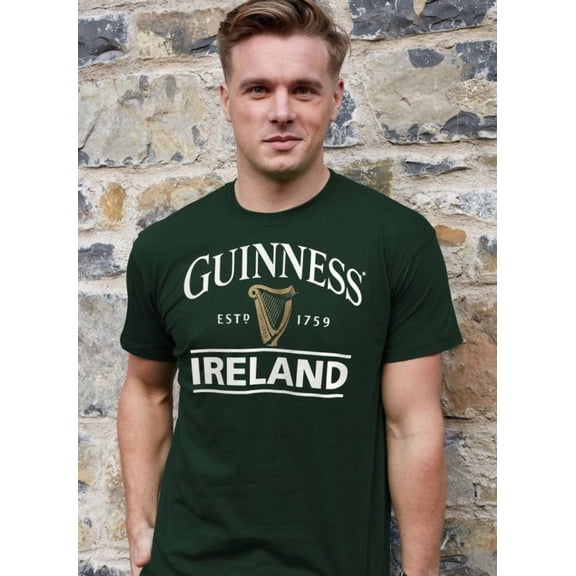 Guinness Official Ireland Harp Men's T Shirt Short Bottle Green Colour 100% Cotton