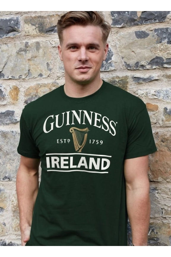 Official Ireland Harp Men's T Shirt Short Bottle Green Colour 100% Cotton
