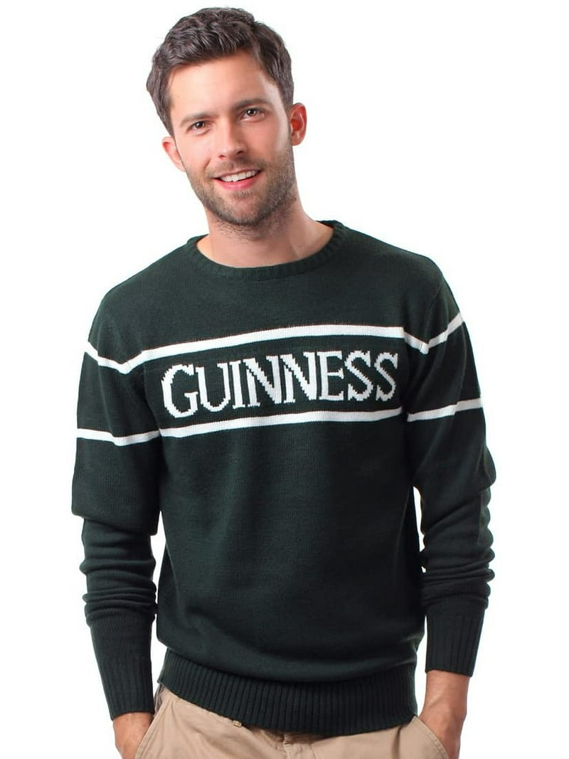 Guinness Official Mens Knit Jumper with White Text, Bottle Green