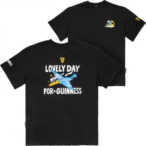 Guinness Seb Curi Lovely Day Back and Front Print Black T-Shirt-XLarge
