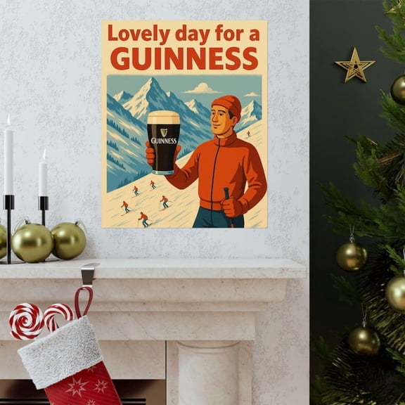 Guinness Ski Poster Vintage Beer Advertisement Winter Sports Wall Art Decor 8x12 UNFRAMED