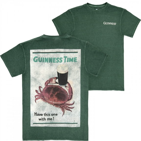 Guinness Time Have This One with Me Crab Front and Back Print T-Shirt-Large