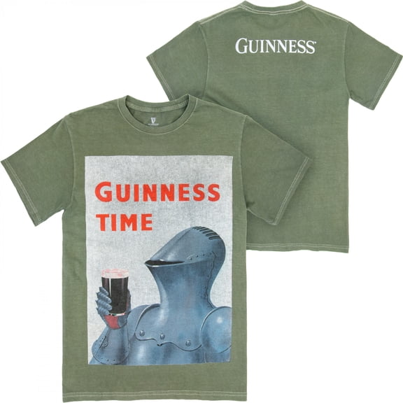 Guinness Time Medieval Knight Front Back Print Mineral Wash Premium T-Shirt-Large