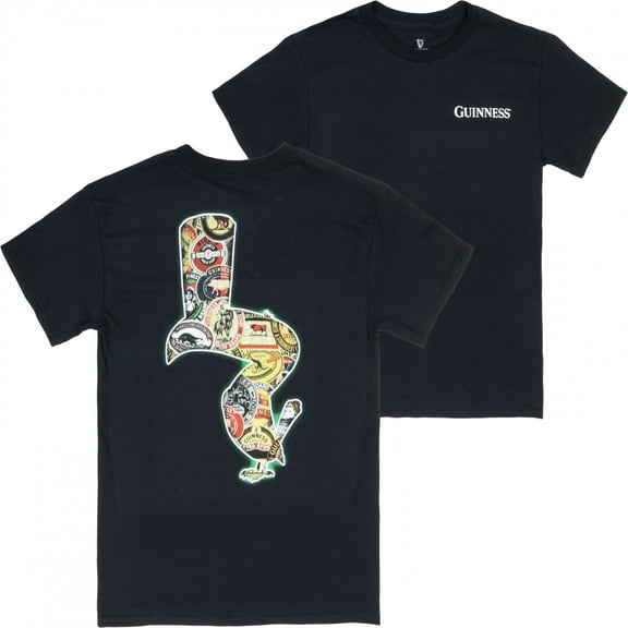 Guinness Toucan Logo Collage Front and Back Print T-Shirt-Small