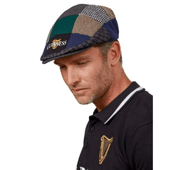 Guinness Tweed Flat Cap Newsboy Irish Harp Hat Patch Design