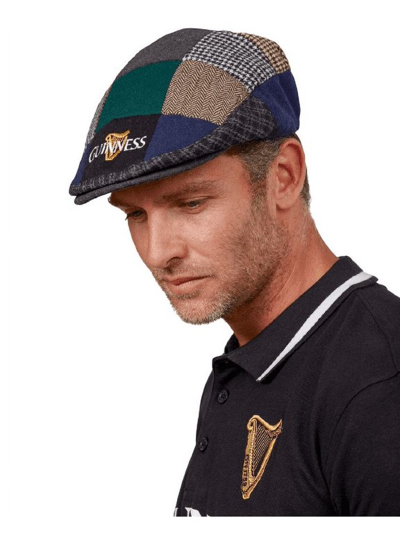 Tweed Flat Cap Newsboy Irish Harp Hat Patch Design