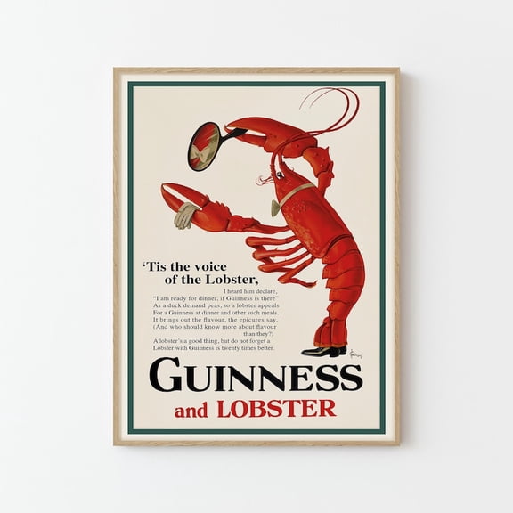 Guinness and Lobster Poster Print | John Gilroy Irish Beer Advertisement 8X12 UNFRAMED