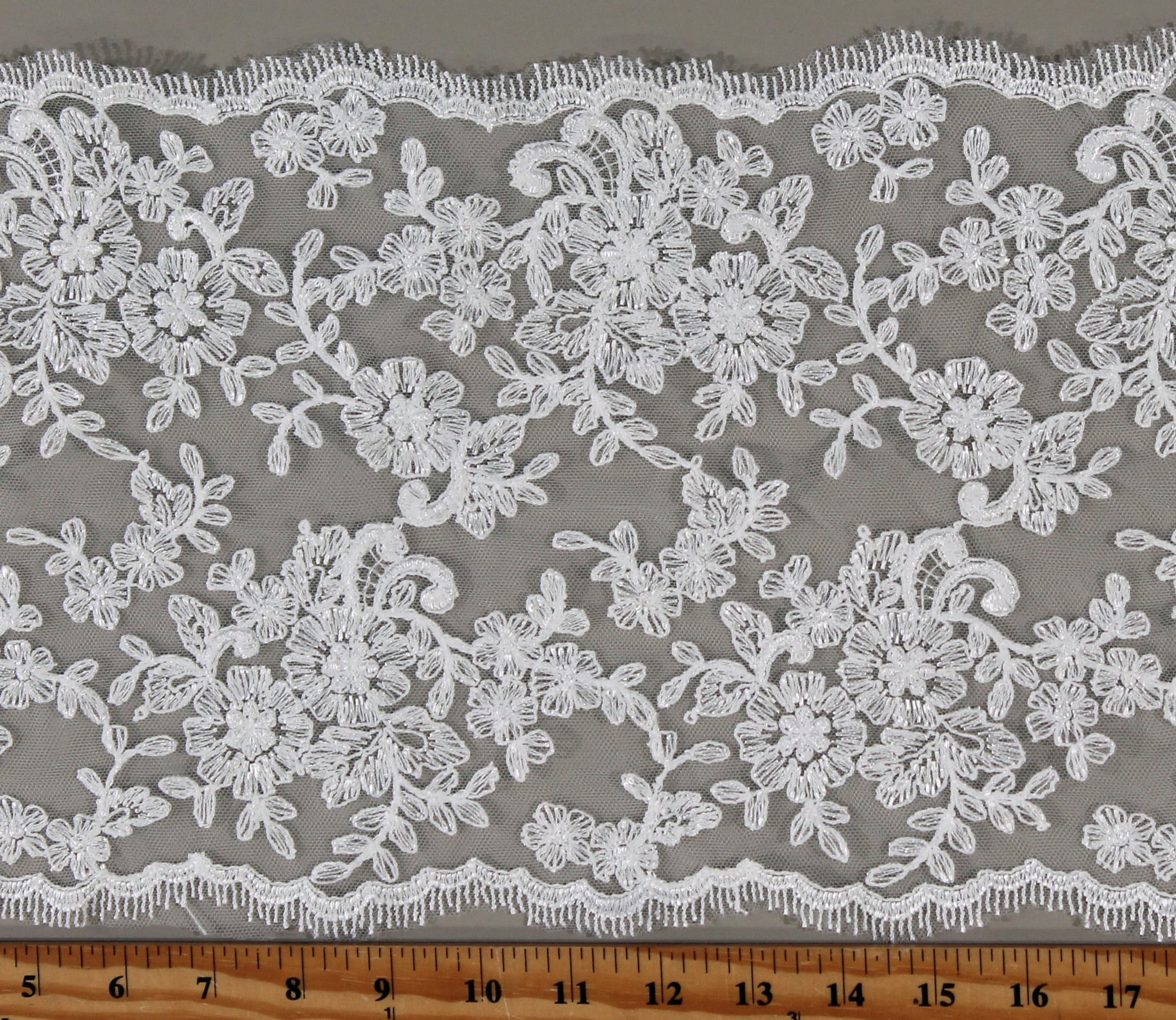 51 Inch Wide Floral Embroidered Mesh Lace Fabric - Perfect For DIY Wedding Dresses, Crafts & Home Decor (2 Yards, White)