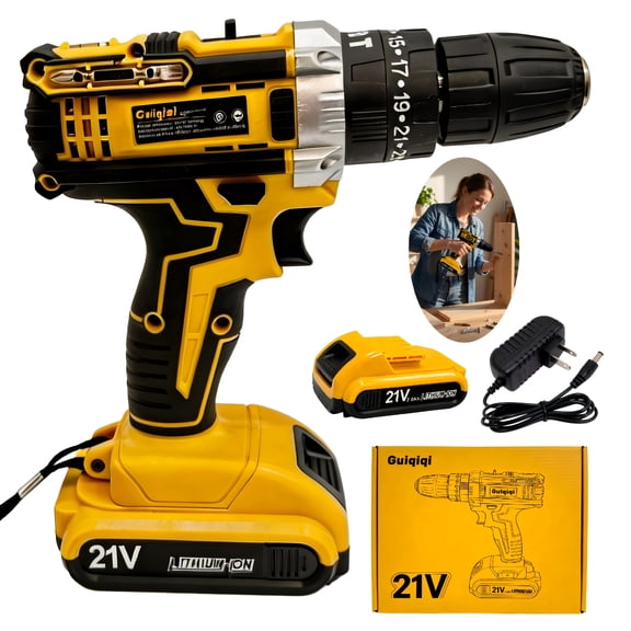 Guiqiqi 21V Brushed Cordless Drill Driver, 25+1 Torque Settings with LED Work Light