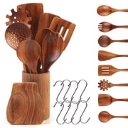 Guirnd 18 Pcs Wooden Spoon for Cooking,High Temperature Non-Stick Teak Wooden Cooking Utensils Set, Smooth Comfortable & Sturdy Durable Wooden Kitchen Utensils for Everyday Baking,Cooking