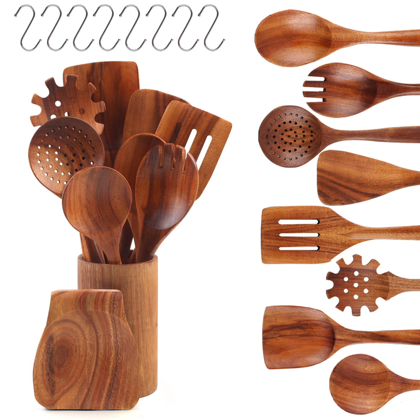 Guirnd 18 Pcs Wooden Spoon for Cooking,High Temperature Non-Stick Teak Wooden Cooking Utensils Set, Smooth Comfortable & Sturdy Durable Wooden Kitchen Utensils 