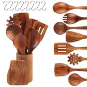 Guirnd 18 Pcs Wooden Spoon for Cooking,High Temperature Non-Stick Teak Wooden Cooking Utensils Set, Smooth Comfortable & Sturdy Durable Wooden Kitchen Utensils for Everyday Baking,Cooking