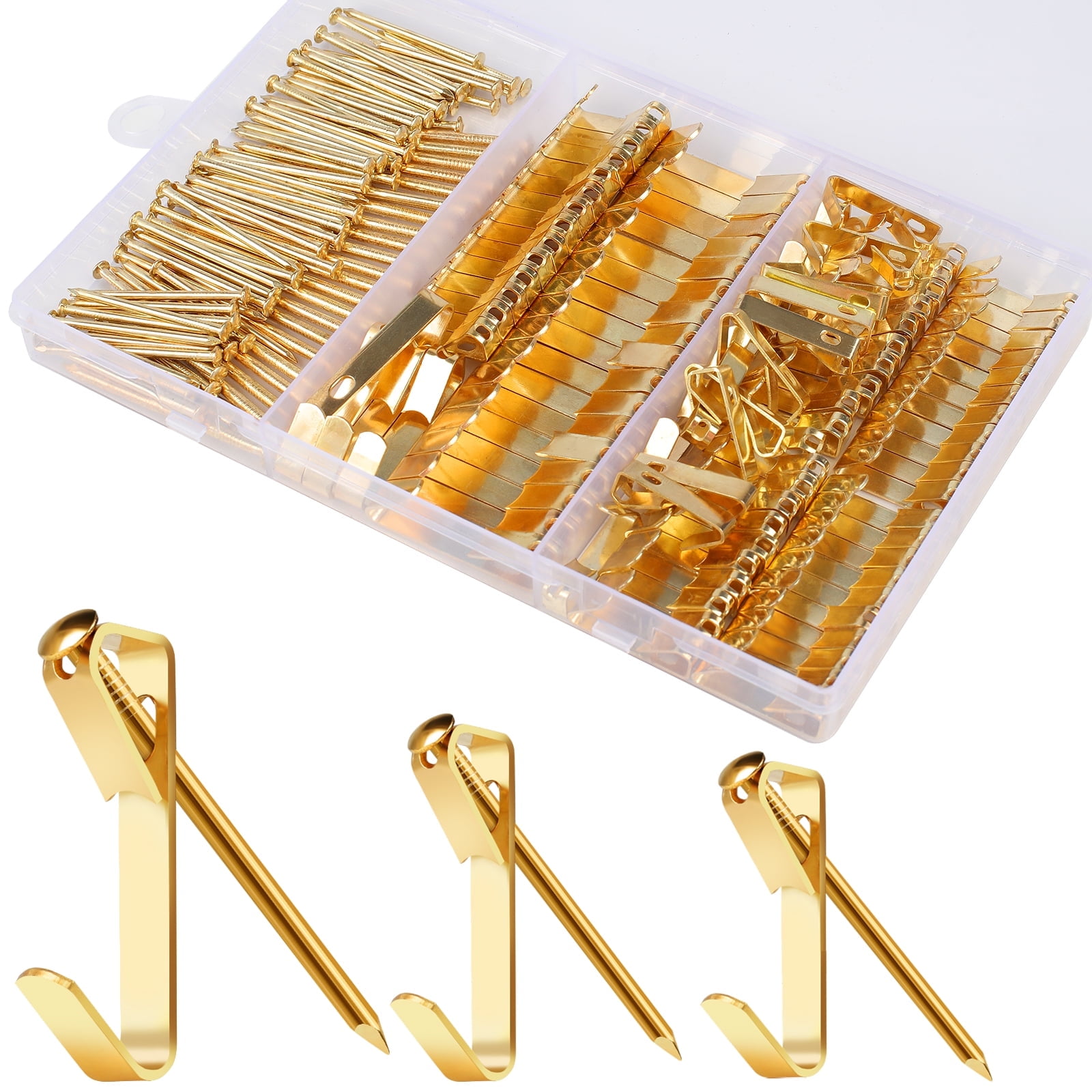 Guirnd 184 Pieces Picture Hanging Kit,20lb,30lb and 50lb picture hangers ,metal picture hanging hooks with nails for Drywall, Wooden Wall(Gold)