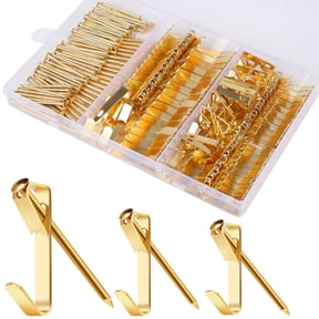 Guirnd 184 Pieces Picture Hanging Kit,20lb,30lb and 50lb picture hangers ,metal picture hanging hooks with nails for Drywall, Wooden Wall(Gold)