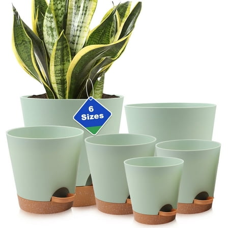 Guirnd Indoor Self Watering Planters with Drainage Holes and Saucers,8,7,6.5,6,5.5,5 inches, 6 Pots