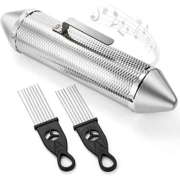 Guiro Instrument, Stainless Steel Guiro Shaker with 2 Scrapers, 15'' x 3'' Latin Percussion Instrument, Professional Band Accompaniment Sand Hammer for Musical Training