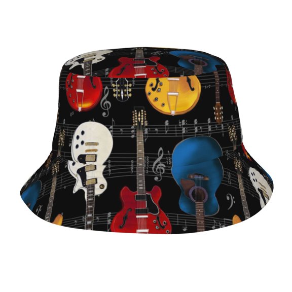 Guita And Notes Bucket Hat, Packable Fisherman Sun Cap, Foldable UV Protection for Fishing Beach Hiking Camping