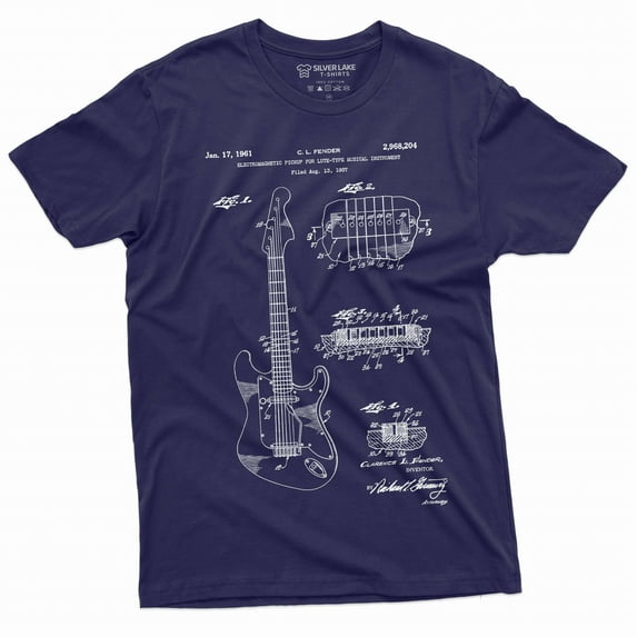 Guitar 1955 Patent art T-shirt Guitar Player music musician Guitarist Shirt (XX-Large Navy Blue)