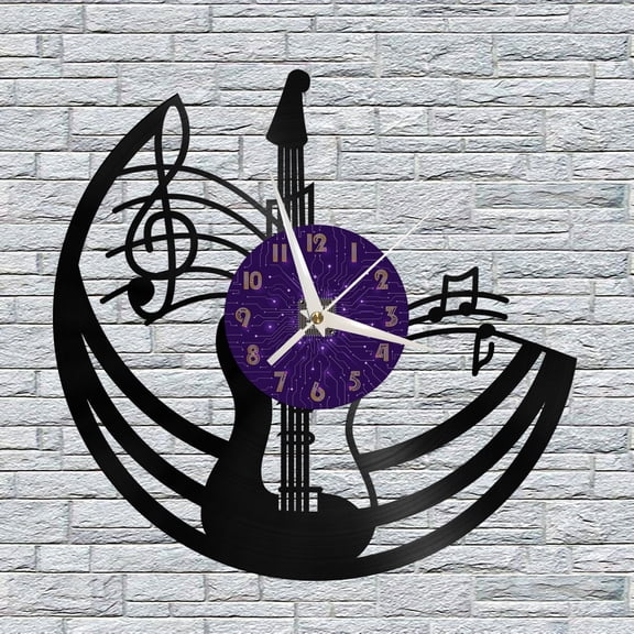 Guitar 2 Club Decor Vinyl Wall Clock, Vinyl Record Clock Wall Art Silent & Non-ticking(12 inchs P)