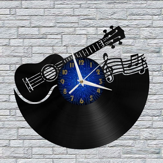 Guitar 4 12 Inch Vinyl Record Wall Clock - Silent, Creative, and Unique Clock for Living Room, Entryway, or Bedroom Decor - Perfect Gift Idea(12 inchs B without LED)