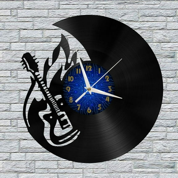 Guitar 5 12 Inch Vinyl Record Wall Clock - Silent, Creative, and Unique Clock for Living Room, Entryway, or Bedroom Decor - Perfect Gift Idea(12 inchs B without LED)