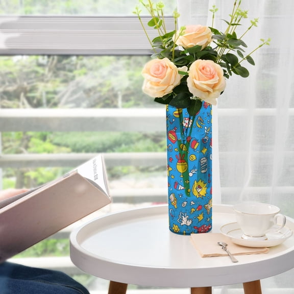 Colorful Cartoon Doodles Pattern Plastic Vase 11.8'' x 3.9'' Transparent Non Breakable Decorative for Family
