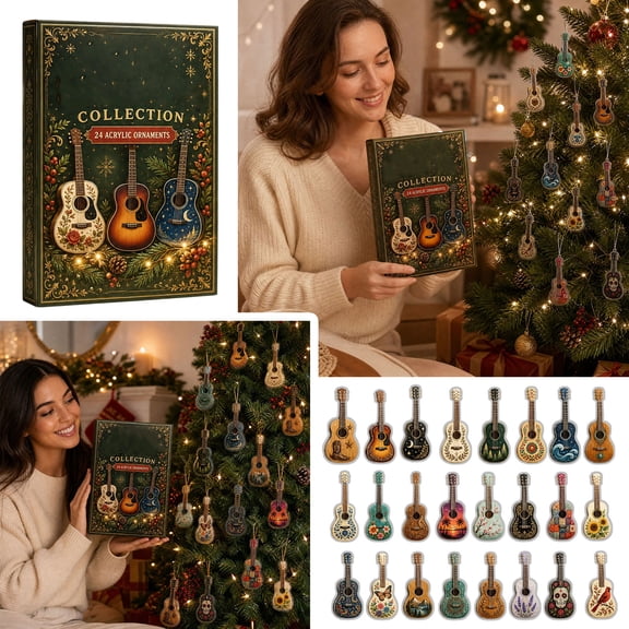 Guitar Advent Calendar 2026, 24-Day Christmas Countdown Calendar with 24 2D Acrylic Guitars, Unique Art Designs & Music Theme Collection, Holiday Decoration Gift for Guitar Enthusiasts