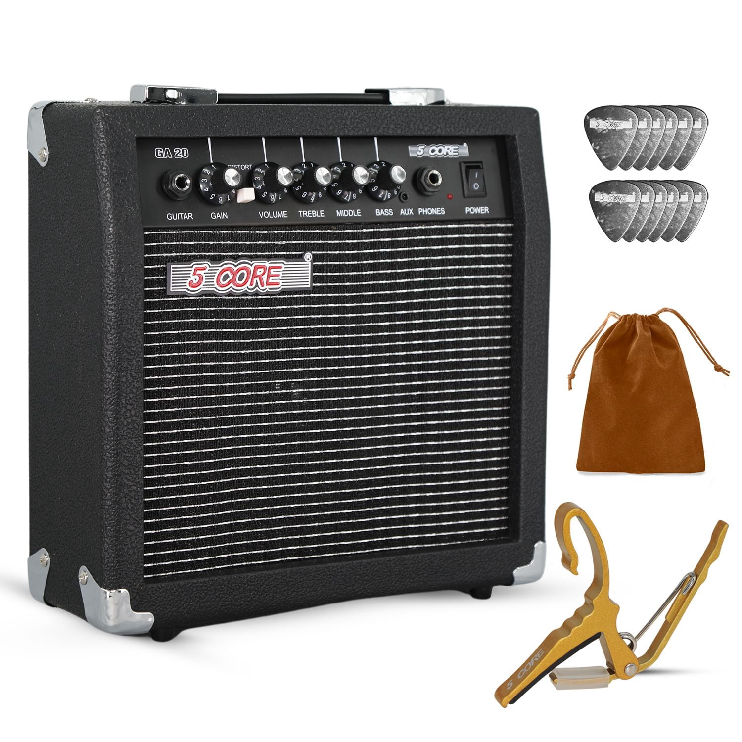 Guitar Amp 20W Electric Portable Mini Amplifier w Built in 6.5" Speaker Aux Headphone Jack