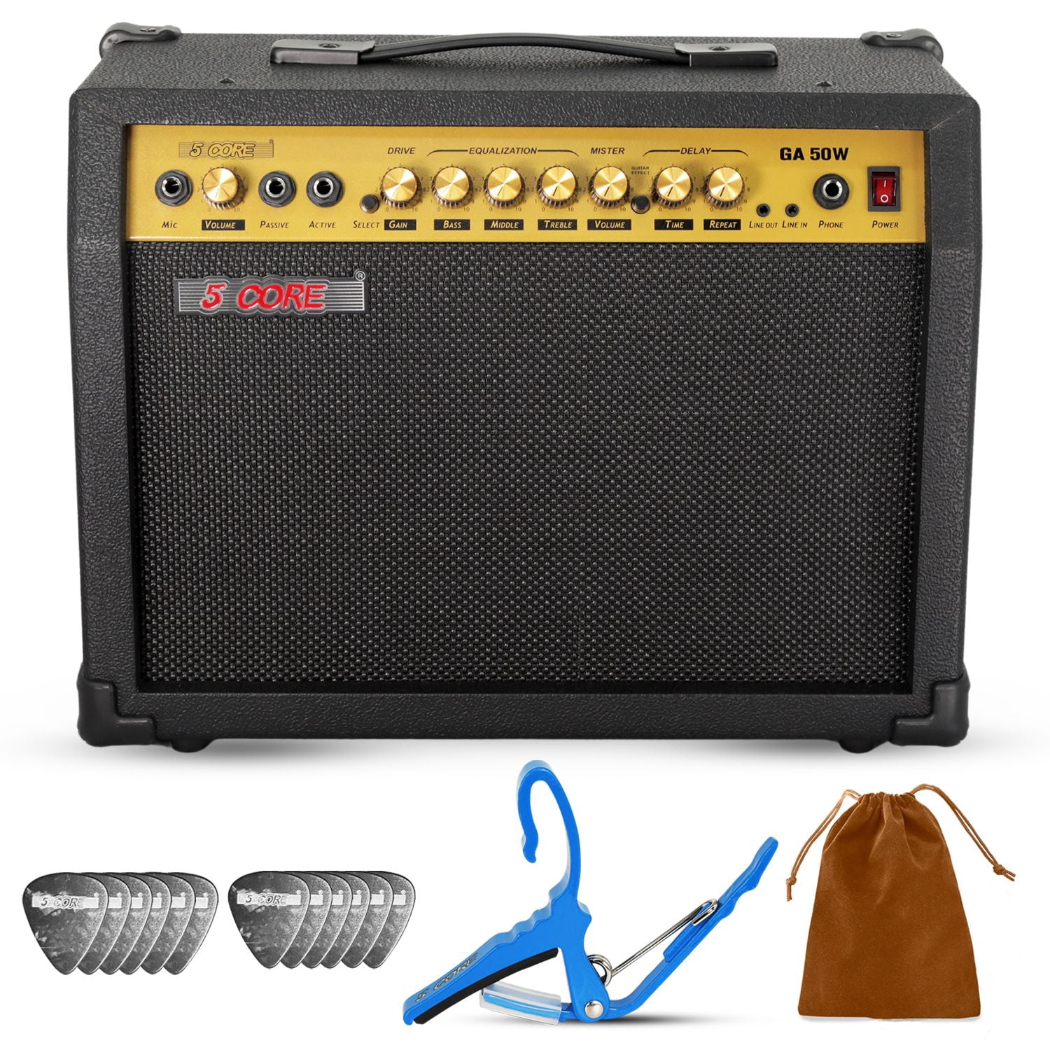 Guitar Amp 50 Watt Electric Amplifier w Built in 8" Speaker Portable Mini Amps w Aux