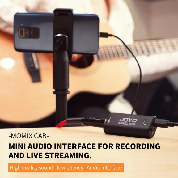 Guitar Audio Interface with Direct Monitoring 6.35mm Input 3.5mm Headphone Out USB-C & Lightning Plug-and-Play Portable