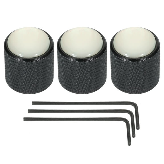 Guitar Bass Dome Knobs White Shell Top 6mm Black Metal Volume Tone Control with Inner Hexagon Spanner 3 Pack