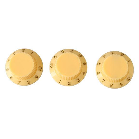 Guitar Bass Tone Volume Control Knobs Replacement Caps Potentiometer Set, Cream Yellow Knob Gold Lettering, 3 Pieces (6.00 x 5.00 x 3.00 inches / 15.2 x 12.7 x 7.6 cm)