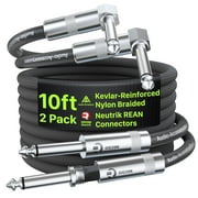 Guitar Cable 10 ft 2 Pack, Nylon Braided Anti-Kinking Kevlar-Reinforced, Neutrik REAN Connector, 20AWG 99.99% OFC 1/4 Instrument Cable, Shielded Amp Cord for Fender Electric Guitar, Right Angle