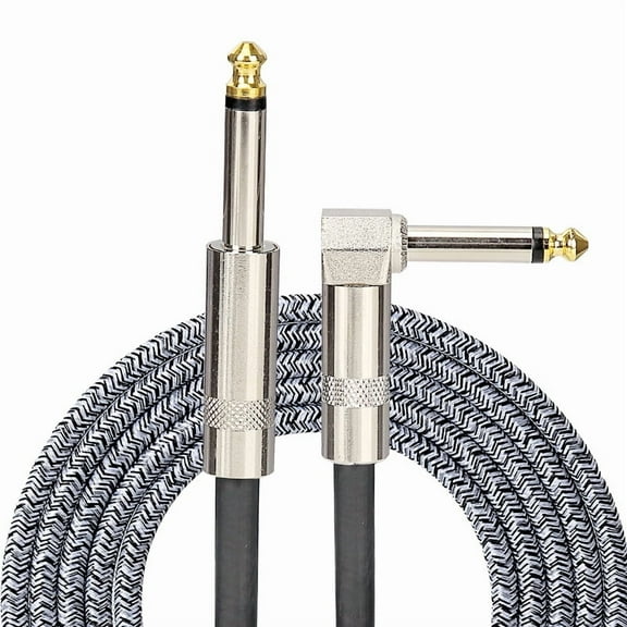 Guitar Cable 10 ft, Electric Instrument Cable Bass Amp Cord for Electric Guitar Bass Amplifier Audio, 1/4" Right Angle to Straight, White Gray