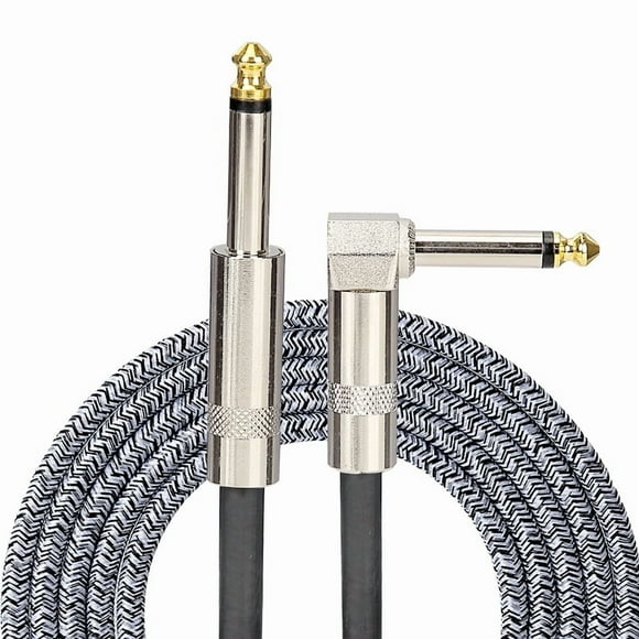 Guitar Cable 10 ft, Electric Instrument Cable Bass Amp Cord for Electric Guitar Bass Amplifier Audio, 1/4" Right Angle to Straight, White Gray