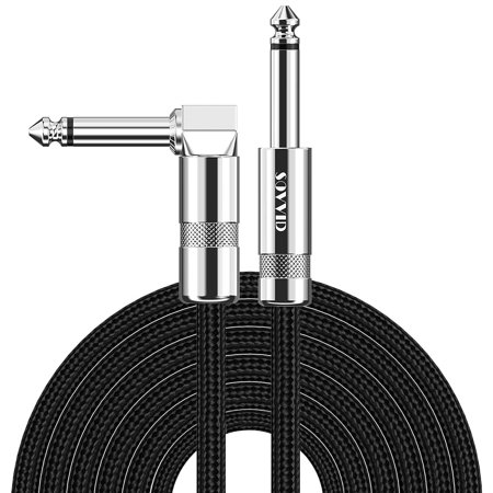 Guitar Cable 10ft, Sovvid Professional Instrument Cable Electric Guitar AMP Cord, 1/4inch TS Cable for Guitar Bass Mandolin Keyboard and Pro Audio (Right Angle 10FT, Black)