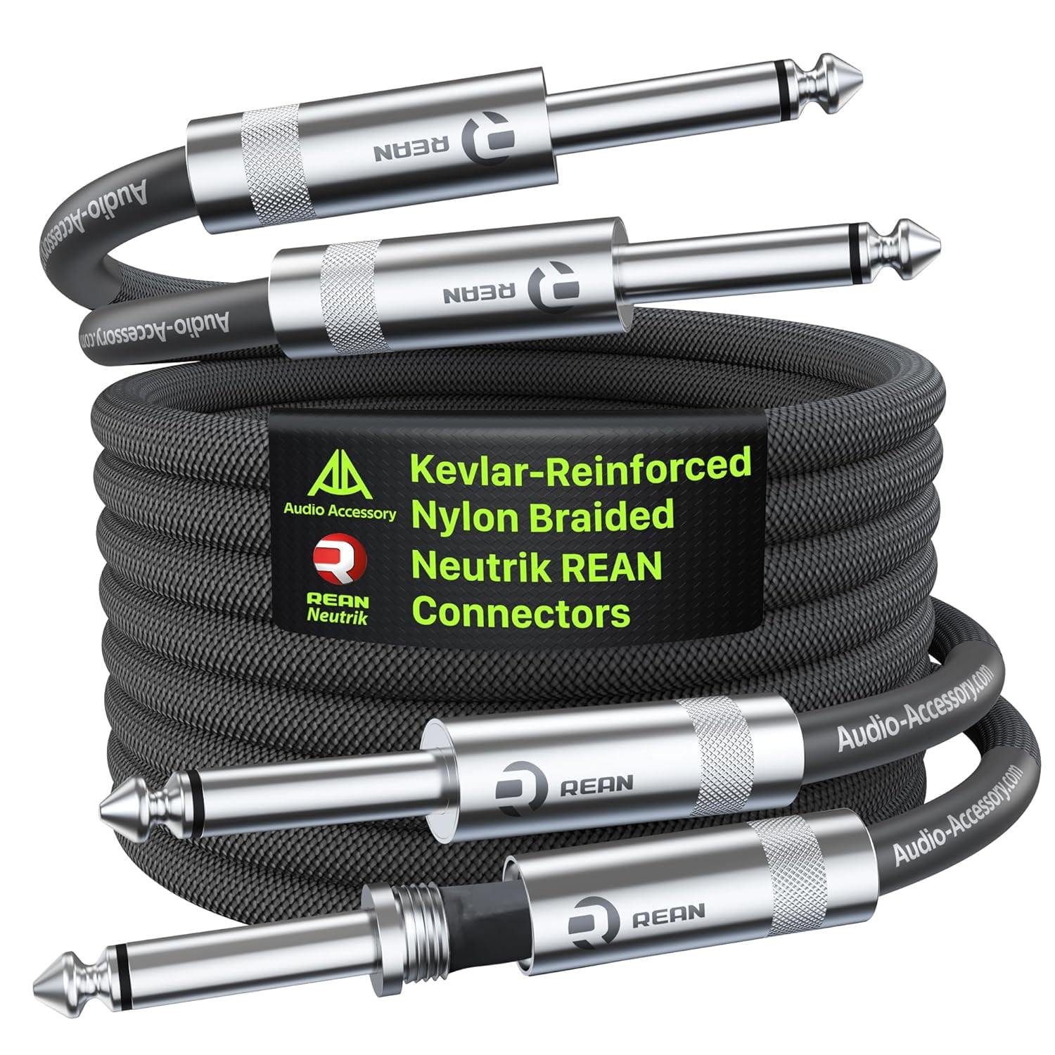 Guitar Cable 15 ft 2 Pack, Nylon Braided Anti-Kinking Kevlar-Reinforced, Neutrik REAN Connector, 20AWG 99.99% OFC 1/4 Instrument Cable, Shielded Amp Cord for Fender Electric Guitar, Straight