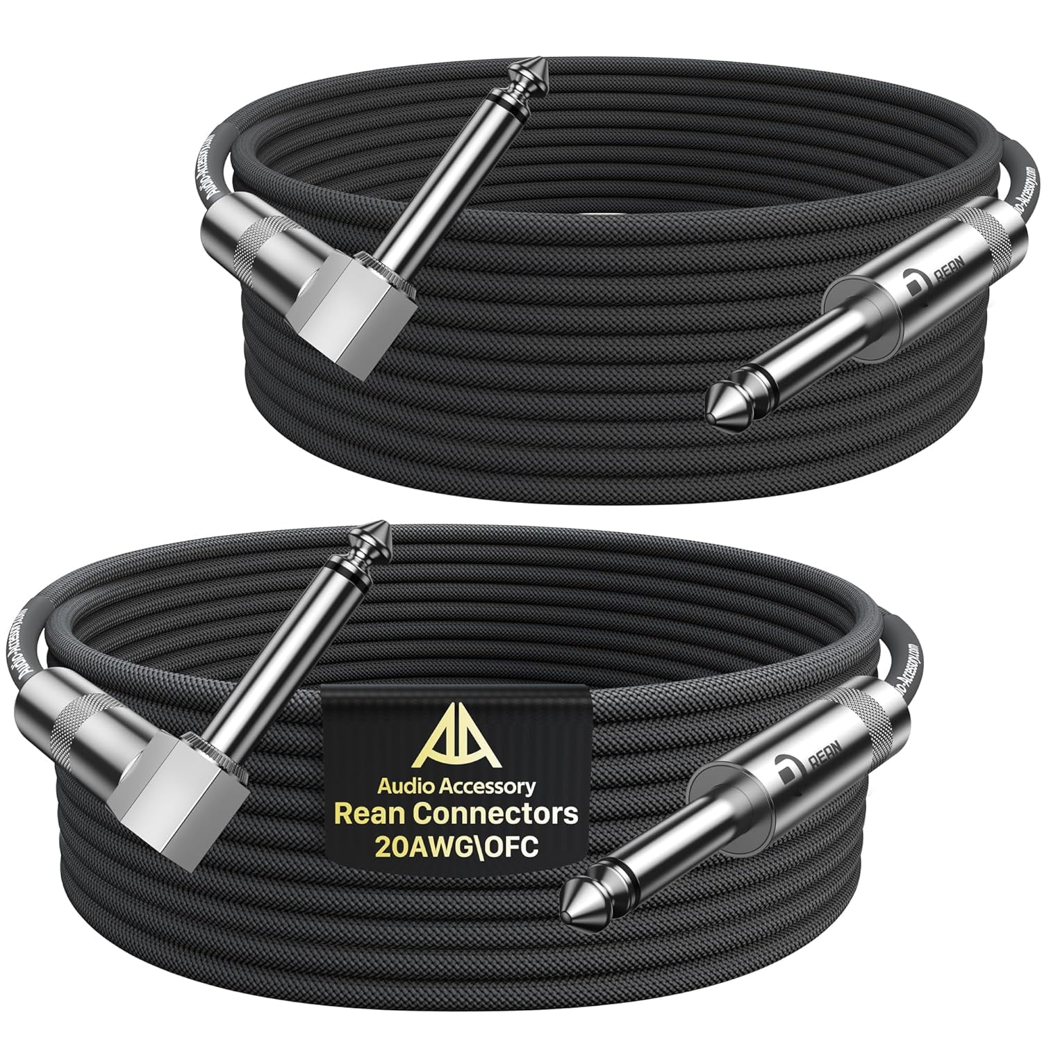 Guitar Cable 15 ft 2 Pack, Nylon Braided Anti-Kinking Kevlar-Reinforced, Neutrik REAN Connector, 20AWG 99.99% OFC 1/4 Instrument Cable, Shielded Amp Cord for Fender Electric Guitar, Right Angle