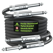 Guitar Cable 20 ft 2 Pack, Nylon Braided Anti-Kinking Kevlar-Reinforced, Neutrik REAN Connector, 20AWG 99.99% OFC 1/4 Instrument Cable, Shielded Amp Cord for Fender Electric Guitar, Straight