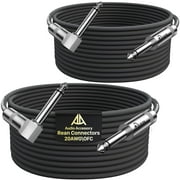 Guitar Cable 20 ft 2 Pack, Nylon Braided Anti-Kinking Kevlar-Reinforced, Neutrik REAN Connector, 20AWG 99.99% OFC 1/4 Instrument Cable, Shielded Amp Cord for Fender Electric Guitar, Right Angle