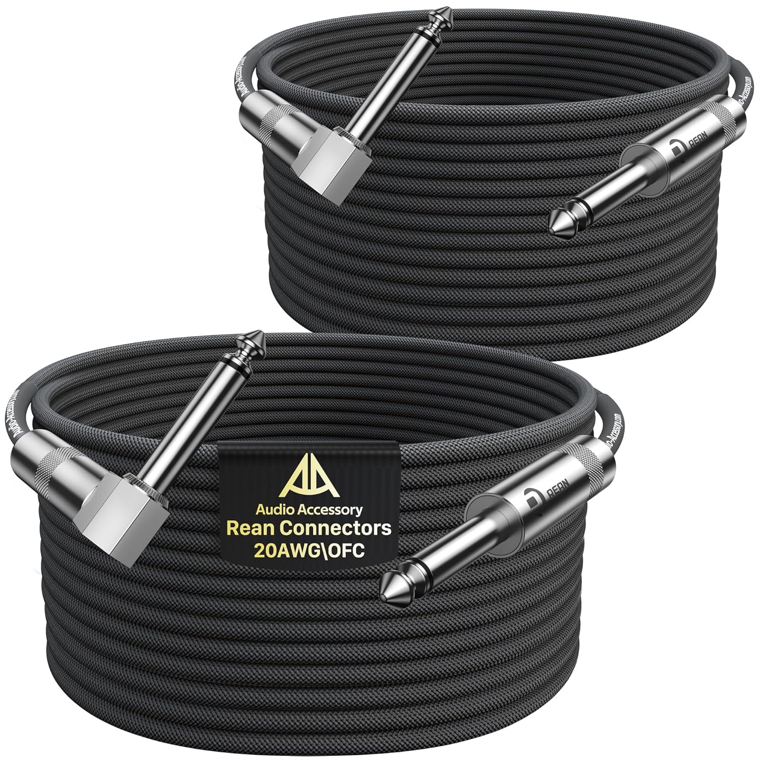 Guitar Cable 25 ft 2 Pack, Nylon Braided Anti-Kinking Kevlar-Reinforced, Neutrik REAN Connector, 20AWG 99.99% OFC 1/4 Instrument Cable, Shielded Amp Cord for Fender Electric Guitar, Right Angle
